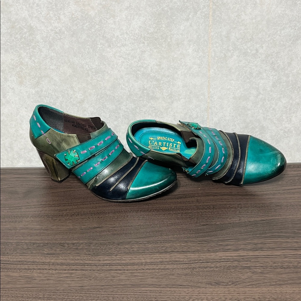 L'ATISTE Teal green and black Leather Ankle Leather Wonderous Boots size 42